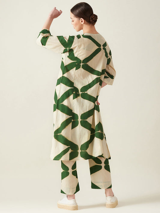 Green Clamp Dye Embroidered Co Ord Set